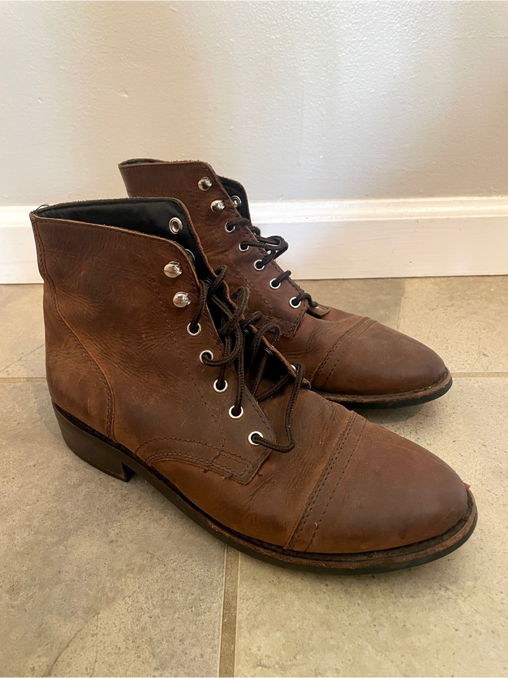 Thursday Boot Company Women's Brown Leather Lace-Up Captain Boots
